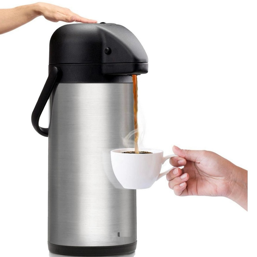 Stainless Steel Airpot Coffee Dispenser - Black Lid
